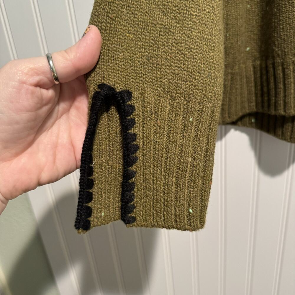Habitat Green Speckled Wool Sweater Zip Shoulder Mock Neck Size Small - Picture 2 of 6